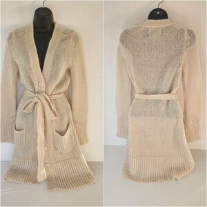 Essentiel Antwerp Mohair Wool Blend Knit Long Cardigan M Ecru Belted Coastal